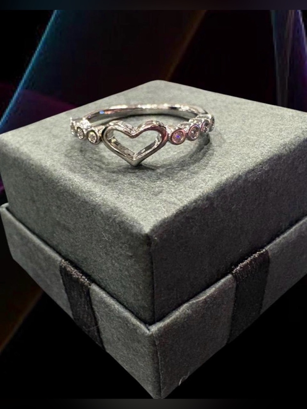 Size 5 Silver Play Heart Ring with Crystal Accent Stones